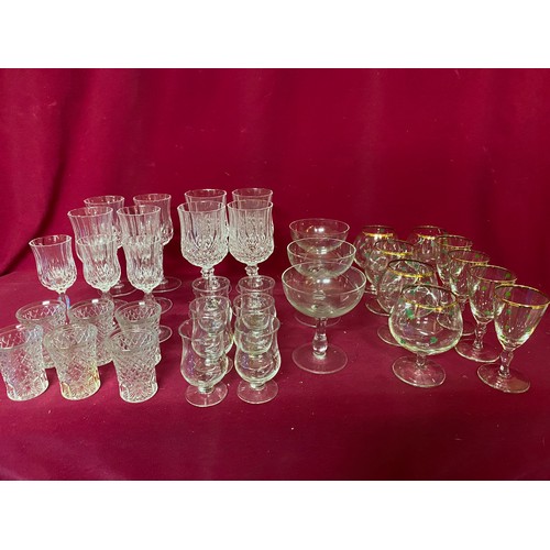 620 - Selection of wine glasses, champagne saucers and brandy glasses.