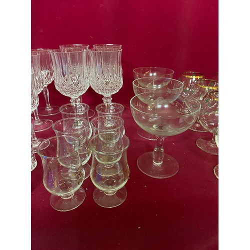 620 - Selection of wine glasses, champagne saucers and brandy glasses.