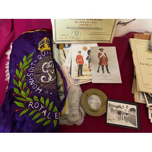 468 - Collection of Militaria including Silks, postcards and ephemera.