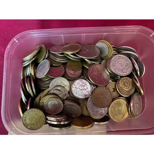 576 - Box of assorted old coins and notes.