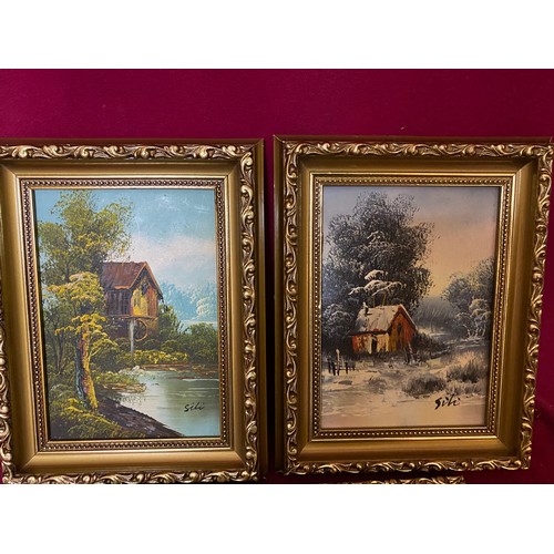 631 - 3 Landscape oil on board paintings, 1 measuring 26x30cms and 2 measuring 18x24cms, all in decorative... 