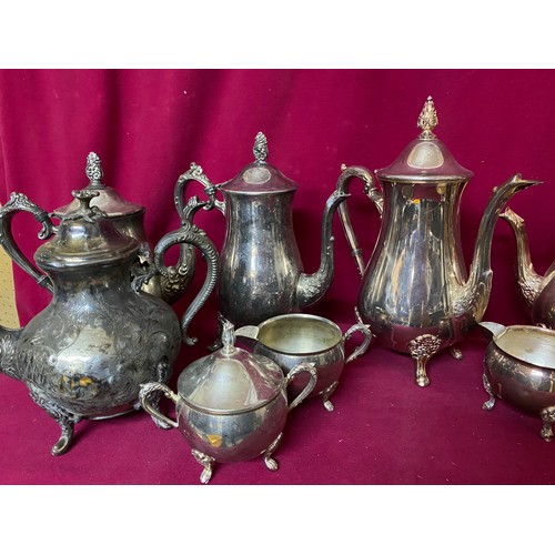 113 - Selection of metalware including coffee pots, milk and sugar bowls, water jugs