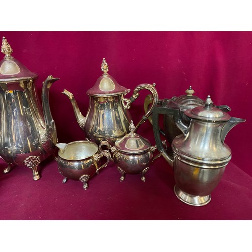 113 - Selection of metalware including coffee pots, milk and sugar bowls, water jugs