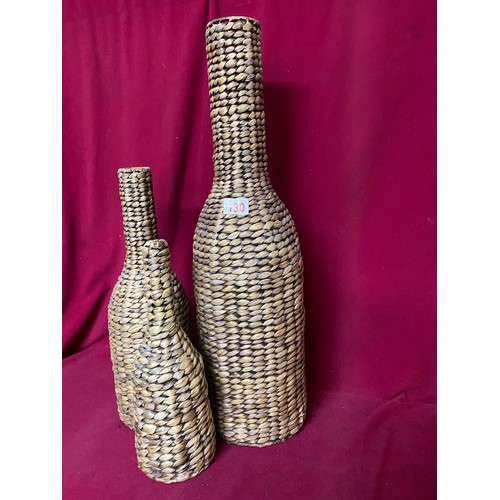 130 - 3 Vintage Wicker vases tallest 65cms