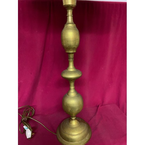 135 - Mid Century brass floor lamp and shade 124cms tall