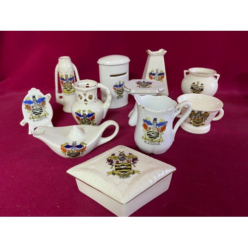 183 - 17 items of Blackpool coat of arms crested pottery including Arcadian, Goss, Gemma, Victoria, Shelly... 