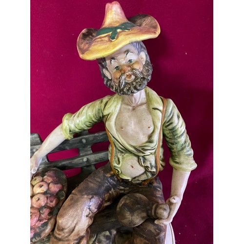 223 - Capo Di Monte 'Tramp on bench' statue measuring 33 cms tall