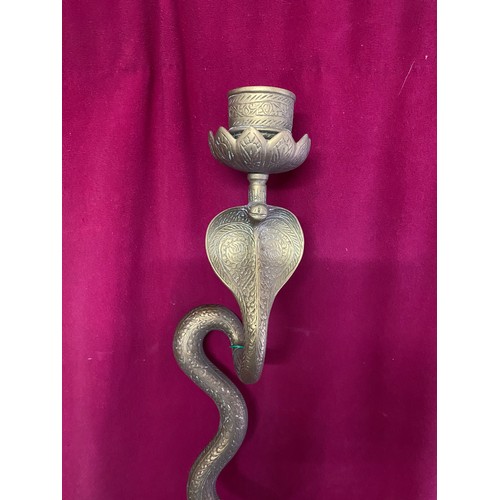 225 - Brass snake candle holder measuring 76 cms long