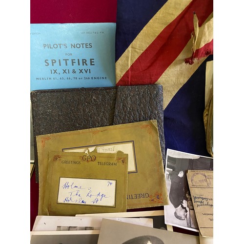 12 - Collection of Militaria including flags, photo's and postcards.