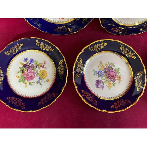 39 - 5 Cobalt blue hand painted plates