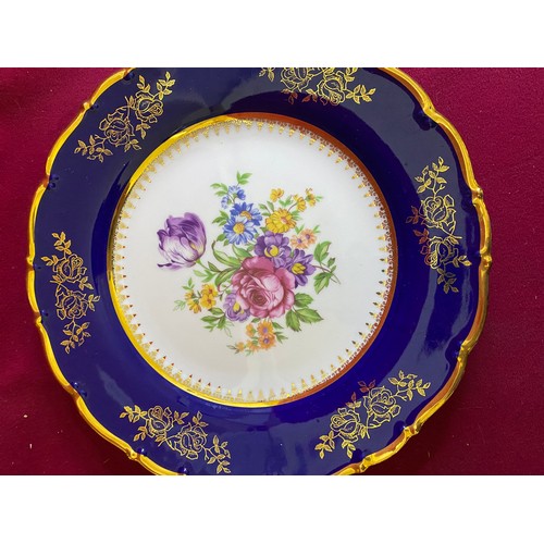 39 - 5 Cobalt blue hand painted plates