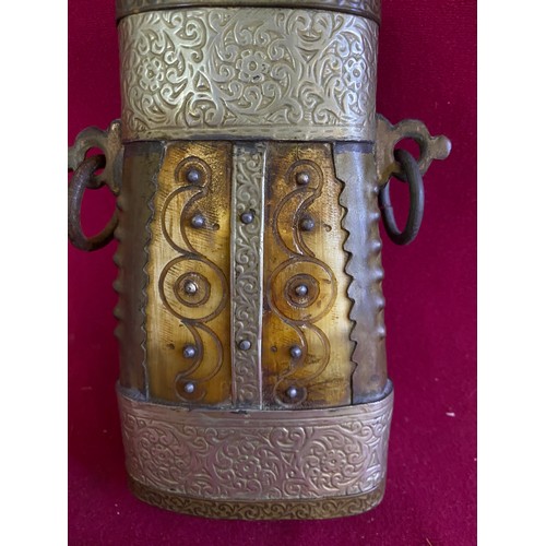 259 - Antique Ottoman gunpowder flask with decorative inlay c late 18th century