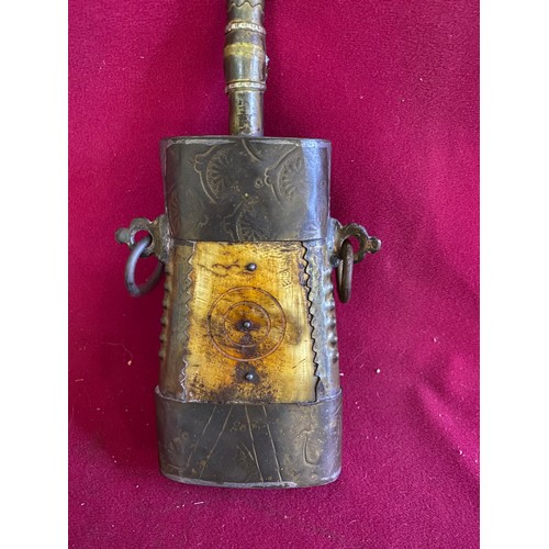 259 - Antique Ottoman gunpowder flask with decorative inlay c late 18th century