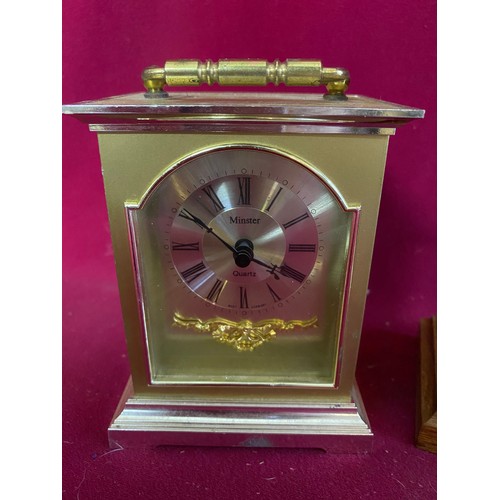 261 - Vintage Eurotime brass and wood carriage clock and minster brass carriage clock.