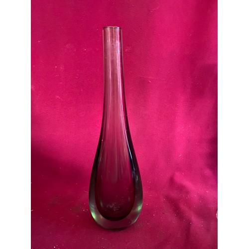 314 - Selection of coloured glassware with largest vase measuring  38 cms tall