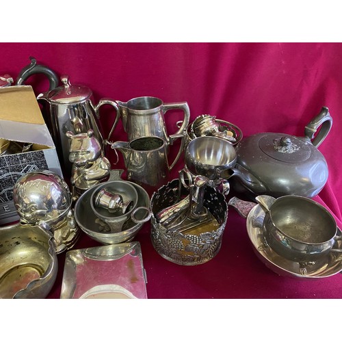 353 - Collection of metalware including teapot, coffee pots, money boxes