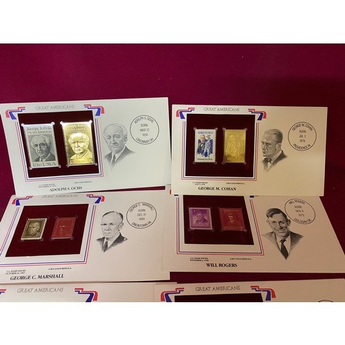 80 - Collection of First Day Covers of Great Americans with original stamps and 22ct Gold replica Stamps