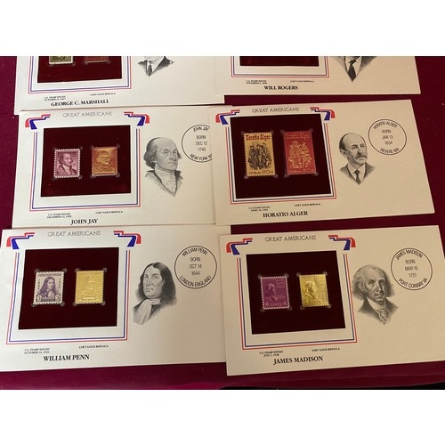 80 - Collection of First Day Covers of Great Americans with original stamps and 22ct Gold replica Stamps