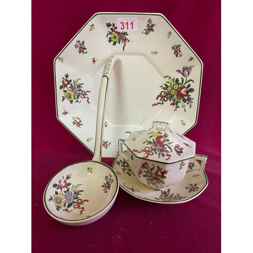 311 - Royal Doulton 'Leeds' set comprising 6 x lidded soup bowls with plates, plate for tureen and ladle