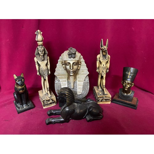 481 - Selection of 6 x Egyptian resin figurines with tallest standing 34 cms tall