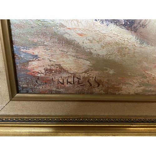 506 - Oil on Canvas of woodland scene by C. Innes, measures 102x72 in gold decorative frame