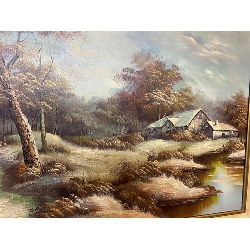 506 - Oil on Canvas of woodland scene by C. Innes, measures 102x72 in gold decorative frame