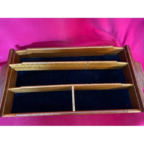 512 - Antique wood and brass handled tray and velvet lined cutlery box.