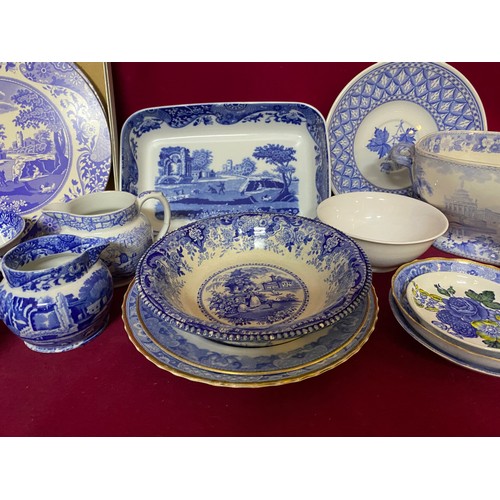 522 - Collection of Blue and white Spode including plates, bowls, jugs and placemats.