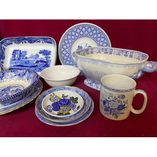 522 - Collection of Blue and white Spode including plates, bowls, jugs and placemats.