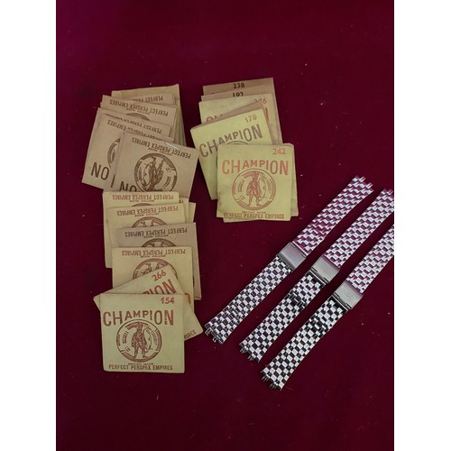 719 - 3 unused old stock Rotary Stainless Steel gents watch straps and a quantity of New vintage Champion ... 