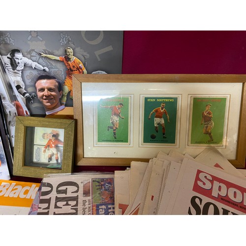 374 - Box of Blackpool FC collectables including autographs, photo's, cuttings and programmes.