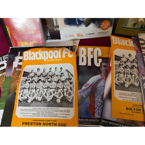 374 - Box of Blackpool FC collectables including autographs, photo's, cuttings and programmes.