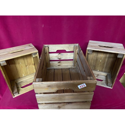 423 - 3 wooden crates with largest measuring 46 x 31 x 25 cms tall