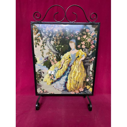 2 - Vintage tapestry and metal fireguard screen