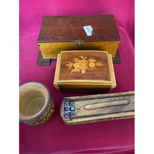 20 - Assortment of wooden ornaments including cups, jewellery boxes, mask etc