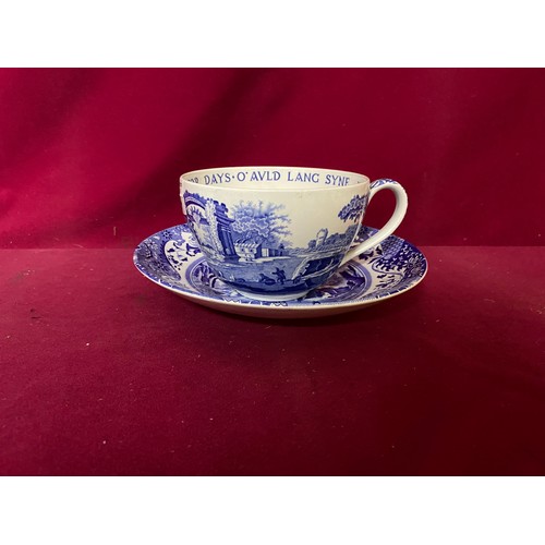 44 - Vintage Spode jumbo cup and saucer 'Auld Lang Syne' in blue Italian pattern