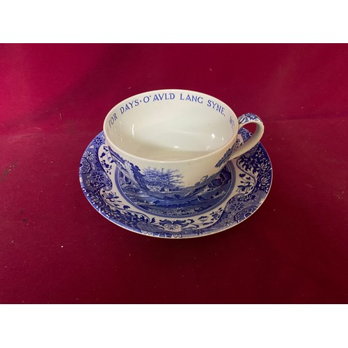 44 - Vintage Spode jumbo cup and saucer 'Auld Lang Syne' in blue Italian pattern