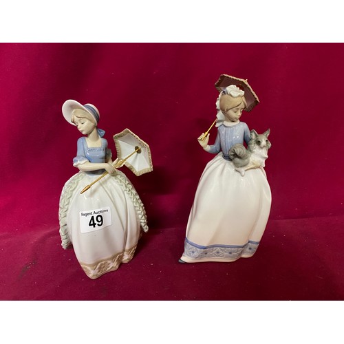 49 - 2 x 1985 lady Nao by Lladro lady figurines with parasols