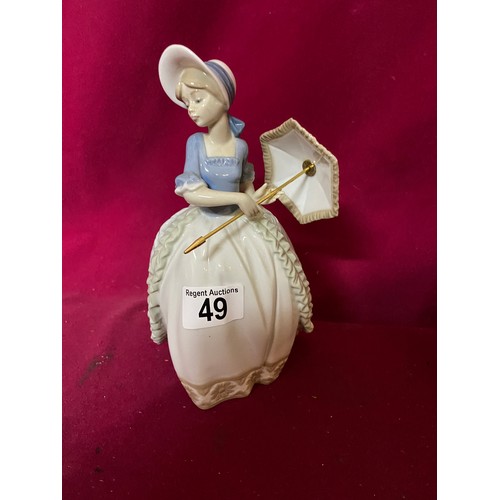 49 - 2 x 1985 lady Nao by Lladro lady figurines with parasols