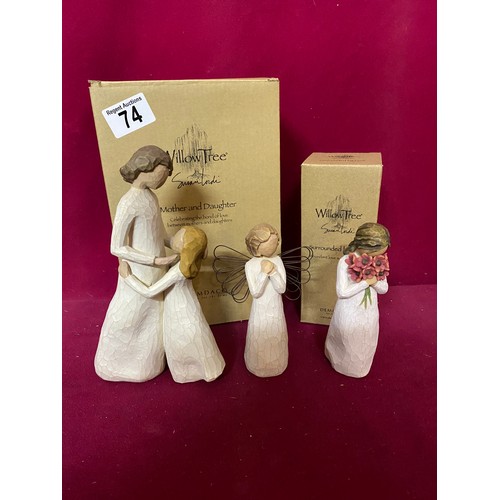 74 - 3 pieces of Willow Tree, 'mother and daughter', 'Angel of Wishes' and 'Surrounded by Love'