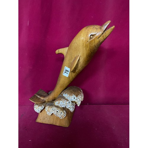 78 - Wooden figurine of dolphin standing 42 cms tall