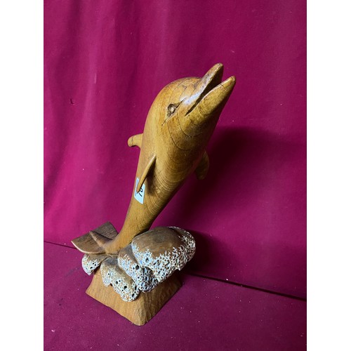 78 - Wooden figurine of dolphin standing 42 cms tall