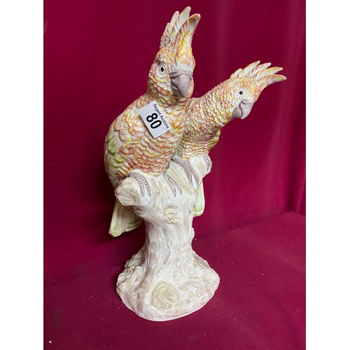 80 - Porcelain figurine of pair of cockatoo's on branch standing 36 cms tall