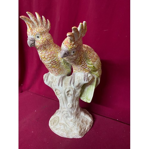 80 - Porcelain figurine of pair of cockatoo's on branch standing 36 cms tall