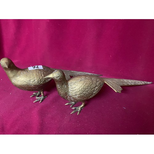 92 - Pair of vintage brass pheasants measuring 39 cms long