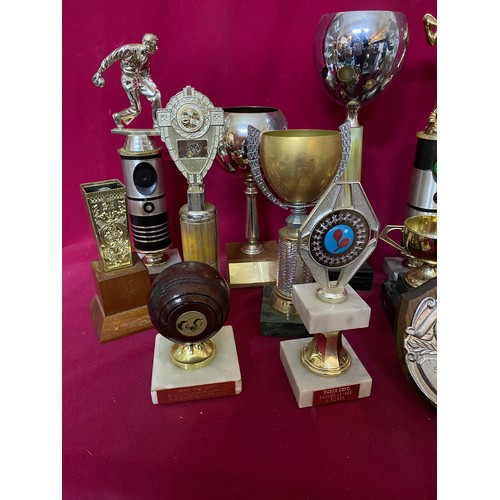 273 - Assorted local vintage Bowls, Snooker and Table Tennis trophies.