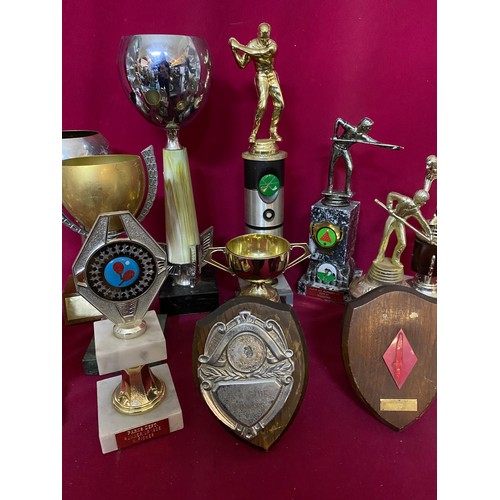 273 - Assorted local vintage Bowls, Snooker and Table Tennis trophies.