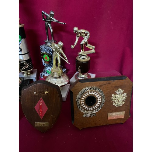 273 - Assorted local vintage Bowls, Snooker and Table Tennis trophies.