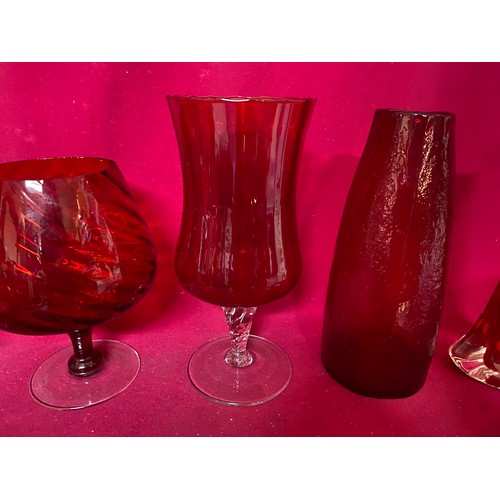 239 - Selection of Red glass vases and glasses.