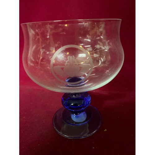 328 - Claddash Irish blue stemmed glass standing 15 cms tall